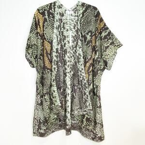 Sole Society Womens One Size Open Front Wrap Duster Snakeskin Brown Green